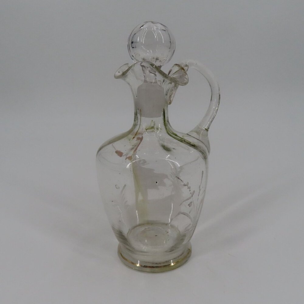 Antique Hand Blown Glass Vinegar Decanter Painted Angel Child Cruet Stopper VTG - Picture 6 of 14